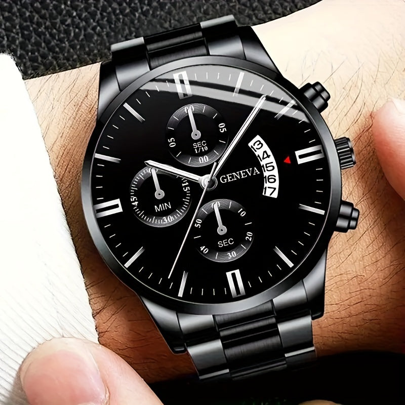 Men'S Sleek Stainless Steel Quartz Watch - Shock-Resistant, Swiss Movement With Sparkling Accents Luxury Watches For Men Watches For Men Luxury High Quality