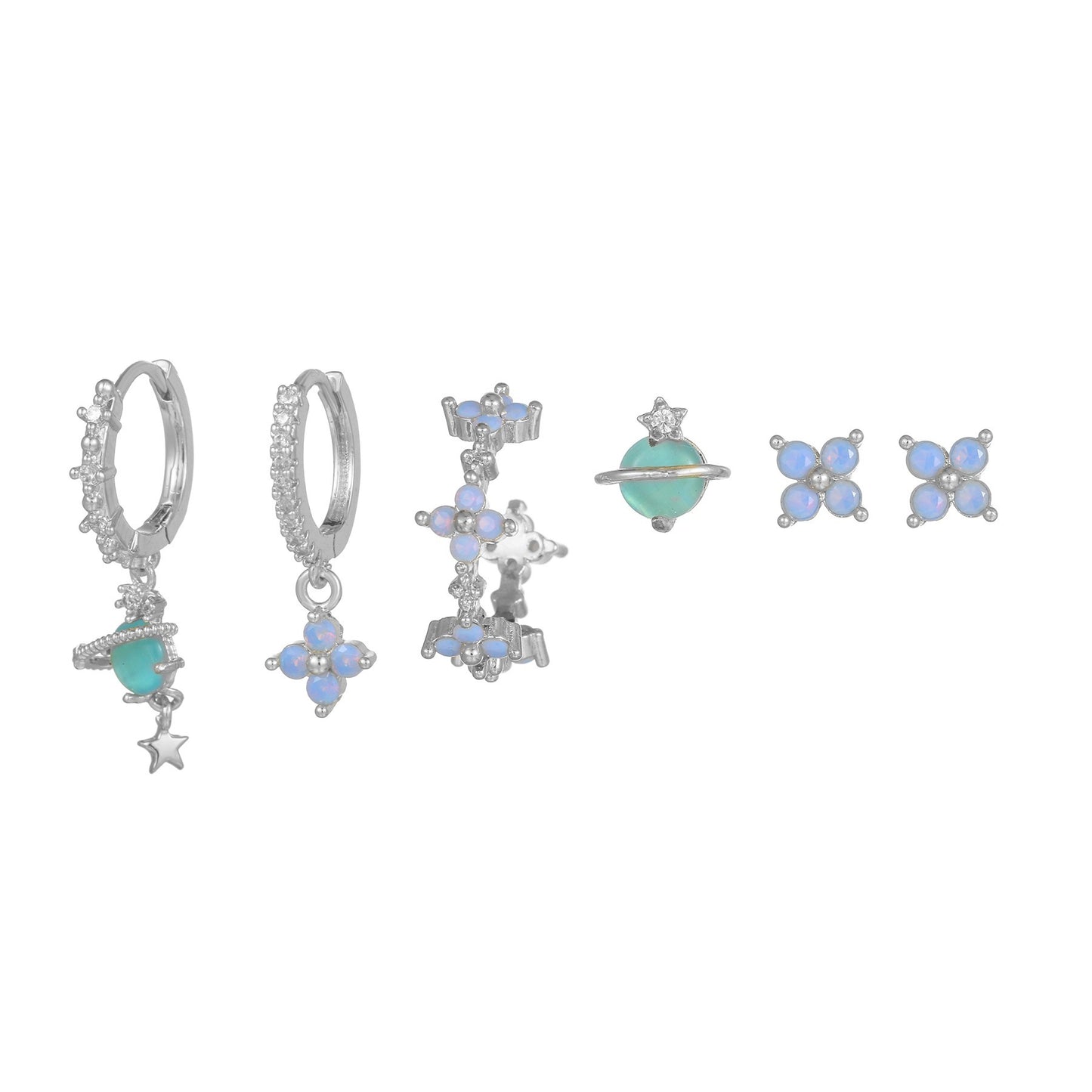 New Blue Protein Flower Nail Japanese And Korean Sweet Girl Earrings Suit
