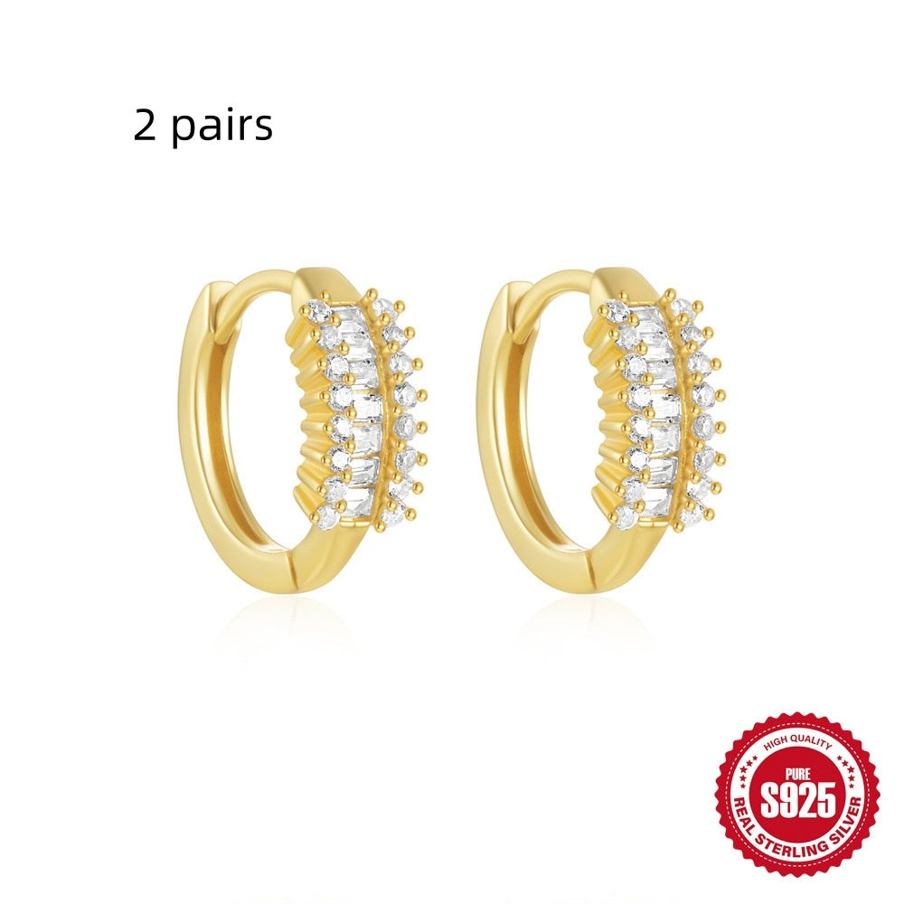 Sterling Silver Classic Diamond Small Round Geometric Eardrop Earring