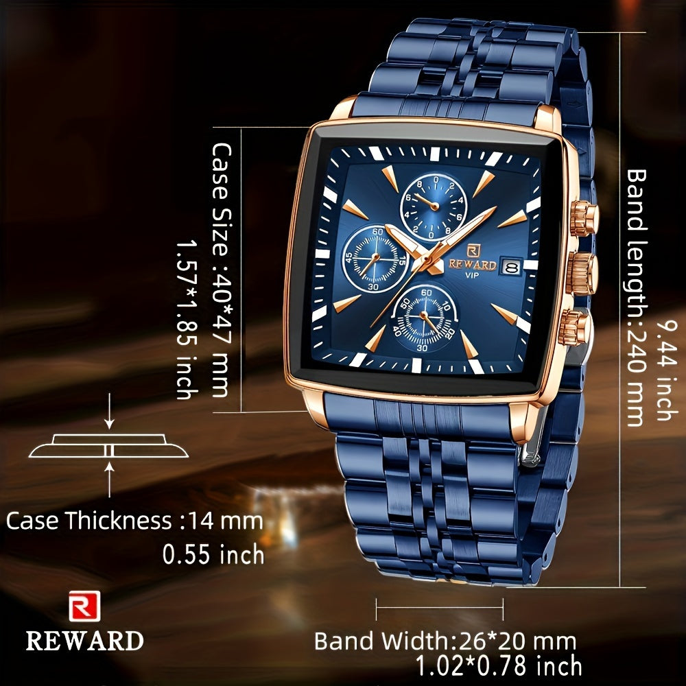 REWARD Men's Watches Blue Rectangle Quartz Wristwatches Luxury Business Watch Clock Luminous Hands Clock Man Valentine's Day