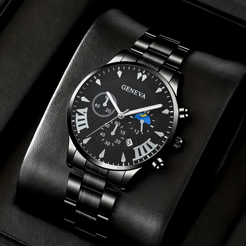 Men'S Sleek Stainless Steel Quartz Watch - Shock-Resistant, Swiss Movement With Sparkling Accents Luxury Watches For Men Watches For Men Luxury High Quality