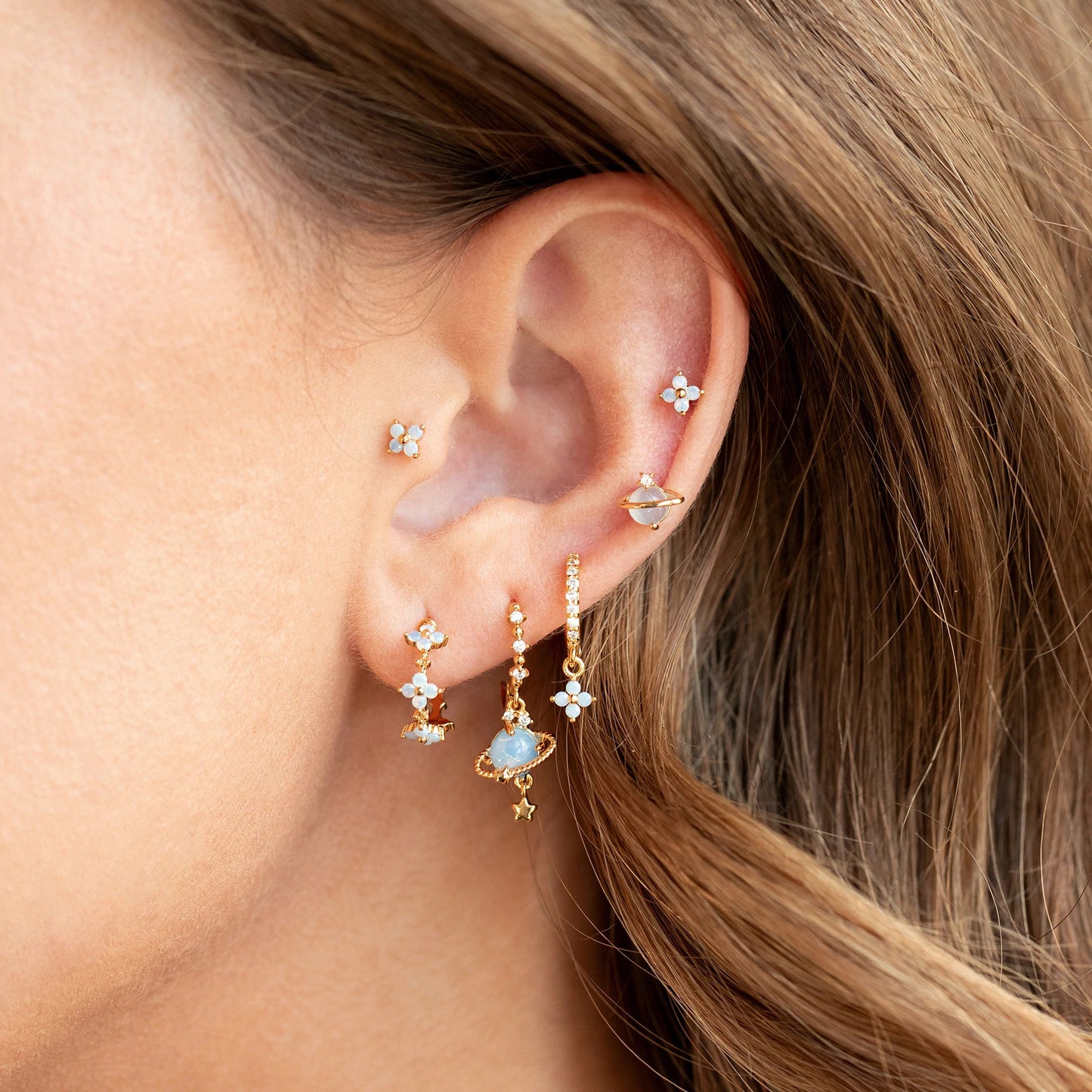 New Blue Protein Flower Nail Japanese And Korean Sweet Girl Earrings Suit