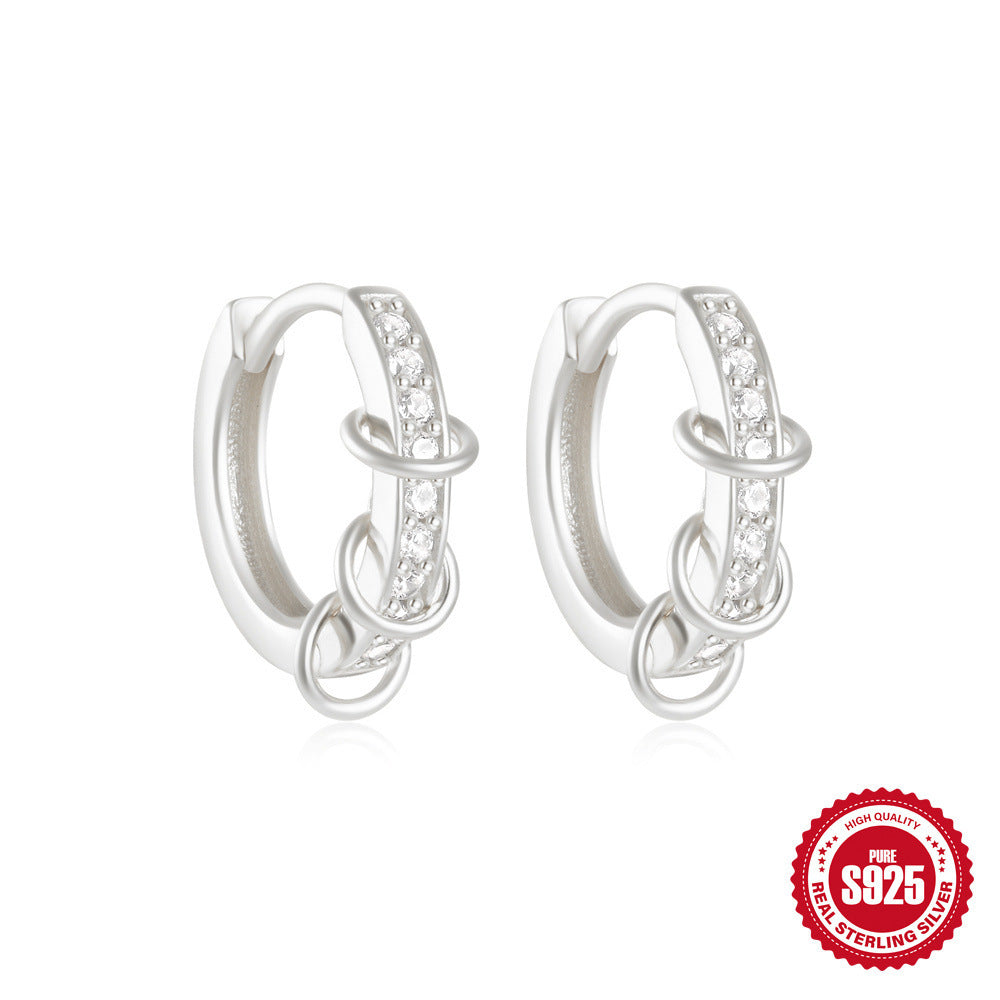 Sterling Silver Classic Diamond Small Round Geometric Eardrop Earring