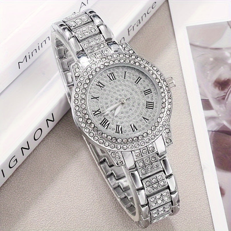 7pcs Rhinestone Encrusted Quartz Watches For Women Alloy Wrist Watch With Jewelry Set Great Gift For Her Mom Girlfriend Gifts For Eid