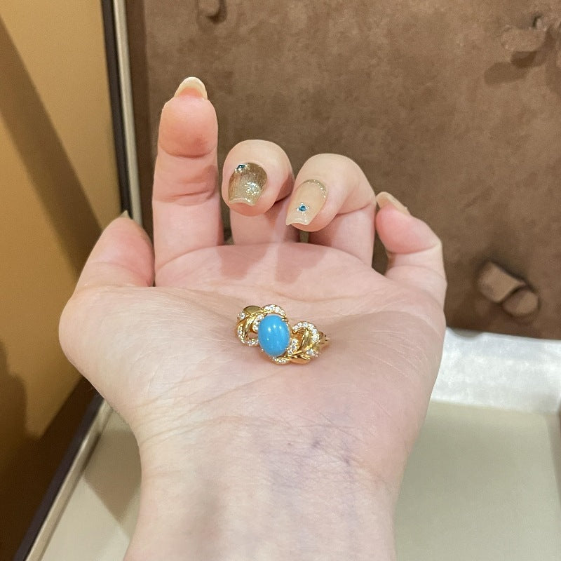 Fashion French Wave Hollow Turquoise Ring