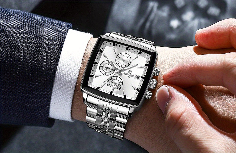 REWARD Men's Watches Blue Rectangle Quartz Wristwatches Luxury Business Watch Clock Luminous Hands Clock Man Valentine's Day