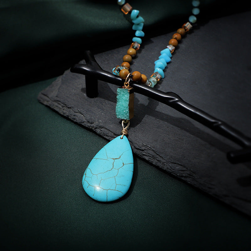 Turquoise Big Water Drop Imitation Mineral Pendant Fashion Necklace