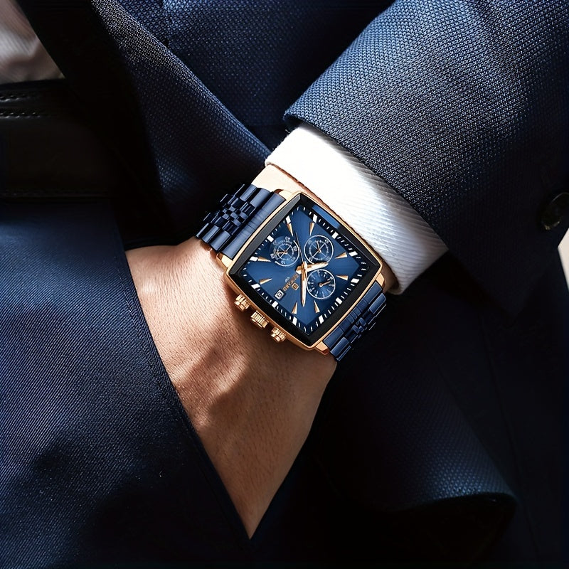 REWARD Men's Watches Blue Rectangle Quartz Wristwatches Luxury Business Watch Clock Luminous Hands Clock Man Valentine's Day