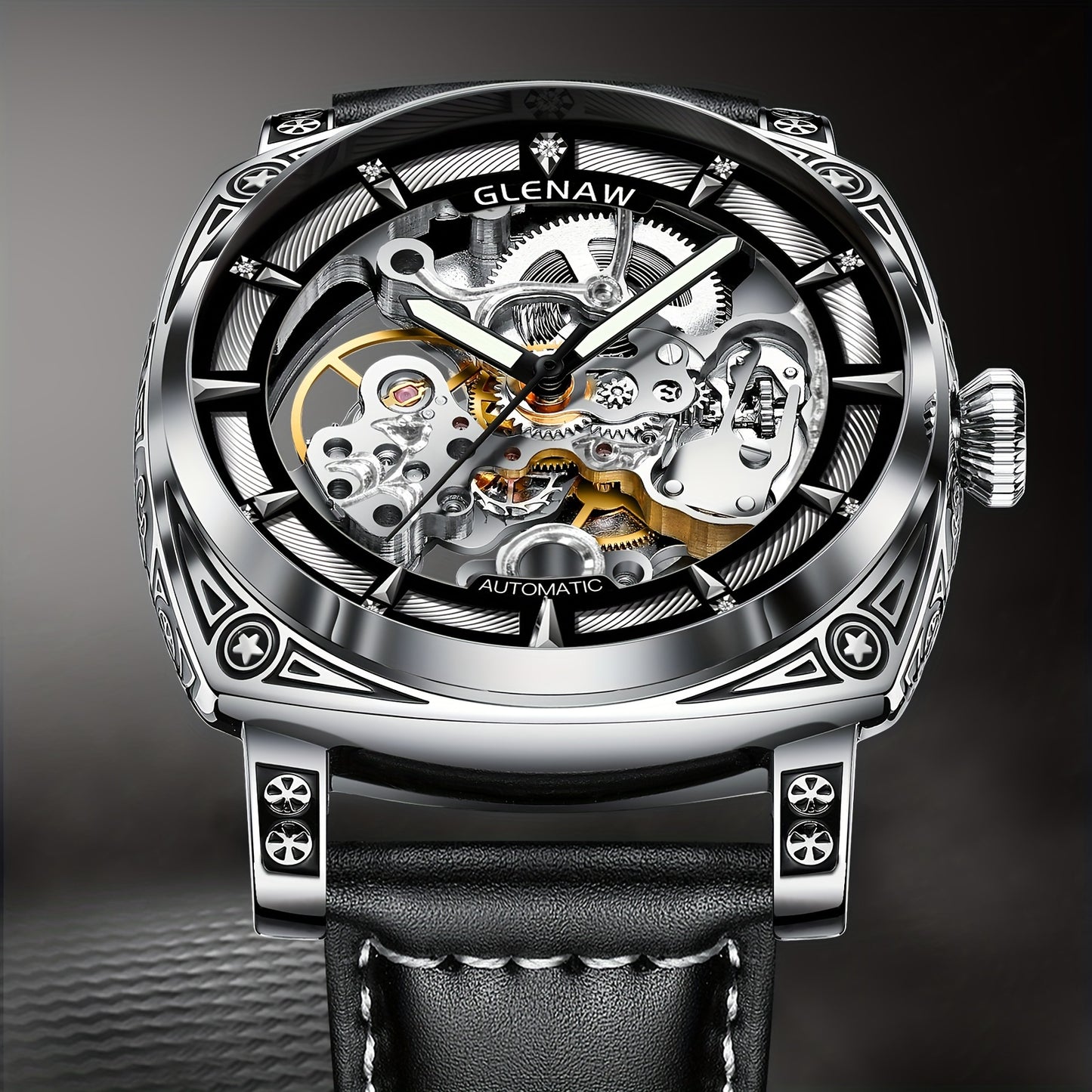 Automatic Watches for Men, Waterproof Watches for Men Stainless Steel Strap Skeleton Self-Winding Mechanical Watch Dial Wrist Watch