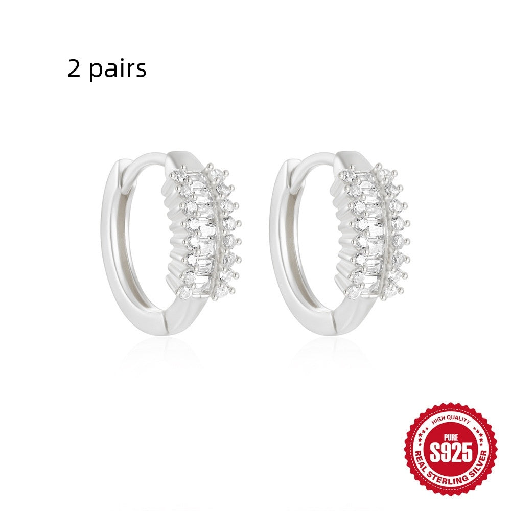 Sterling Silver Classic Diamond Small Round Geometric Eardrop Earring