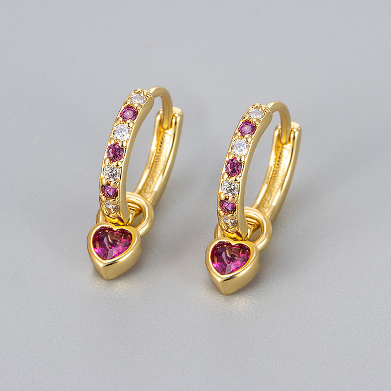 Fashion Color Zircon Earrings Female With Hearts Eardrops