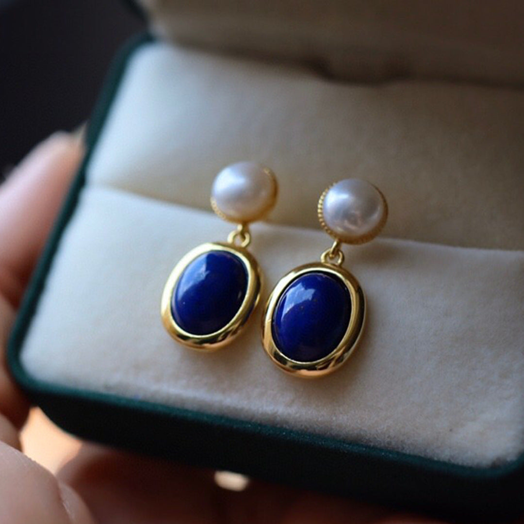 Natural Lapis Lazuli Pearl Earrings