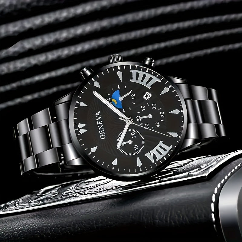 Men'S Sleek Stainless Steel Quartz Watch - Shock-Resistant, Swiss Movement With Sparkling Accents Luxury Watches For Men Watches For Men Luxury High Quality