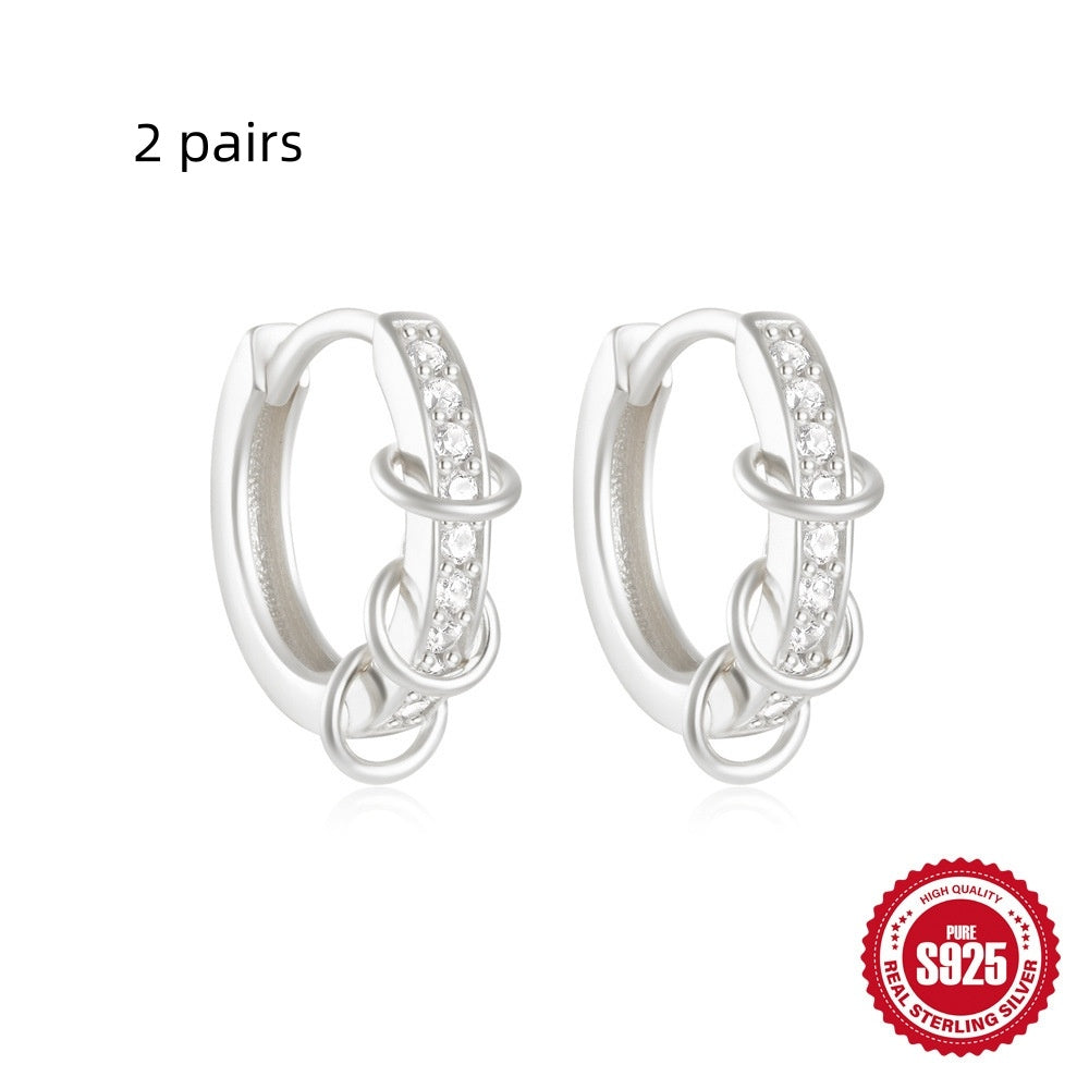 Sterling Silver Classic Diamond Small Round Geometric Eardrop Earring