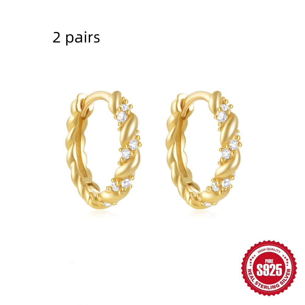 Sterling Silver Classic Diamond Small Round Geometric Eardrop Earring