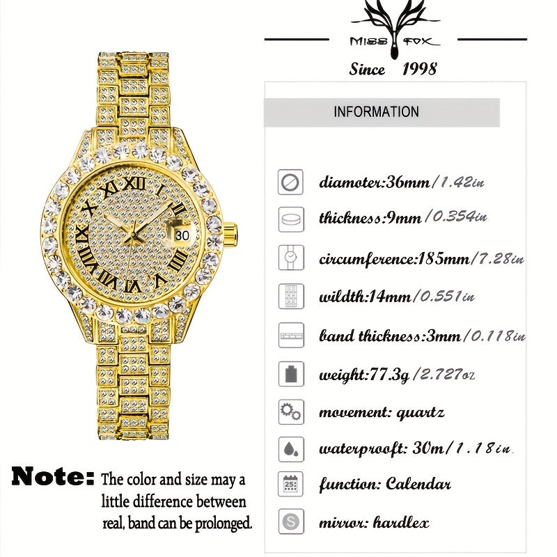 MISSFOX Women Watch Iced Out Shiny Diamond Fashion Elegant Small Case Dress Watches Fashion With Auto Calendar