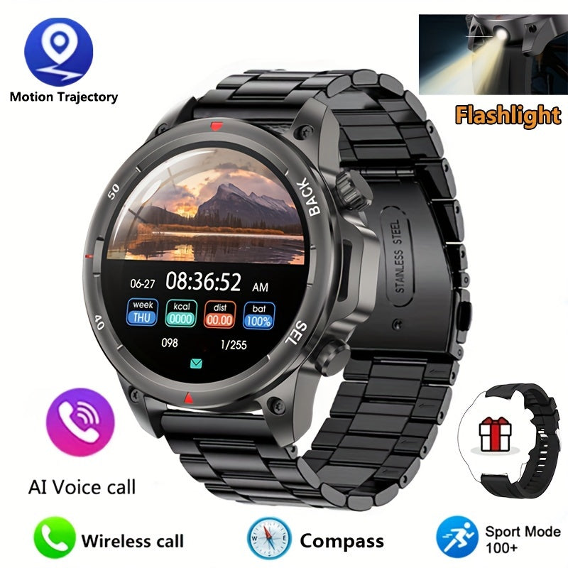 OHUGNA 2024 New GPS Motion Trajectory Smart Watch For Men LED Lighting 360*360 HD Screen AI Voice Wireless Call NFC Smartwatch, Compass Sport Fitness Tracker Watches Outdoor Sports Smart Watch For Men Father's Day Gift