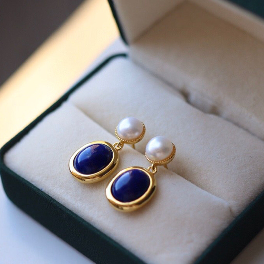Natural Lapis Lazuli Pearl Earrings