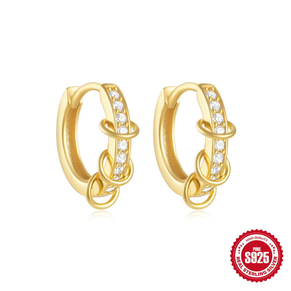 Sterling Silver Classic Diamond Small Round Geometric Eardrop Earring