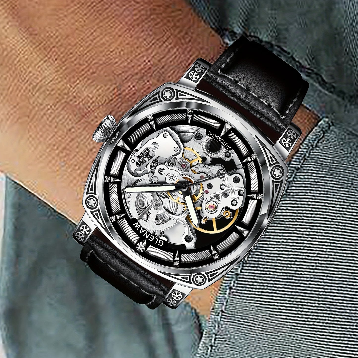 Automatic Watches for Men, Waterproof Watches for Men Stainless Steel Strap Skeleton Self-Winding Mechanical Watch Dial Wrist Watch