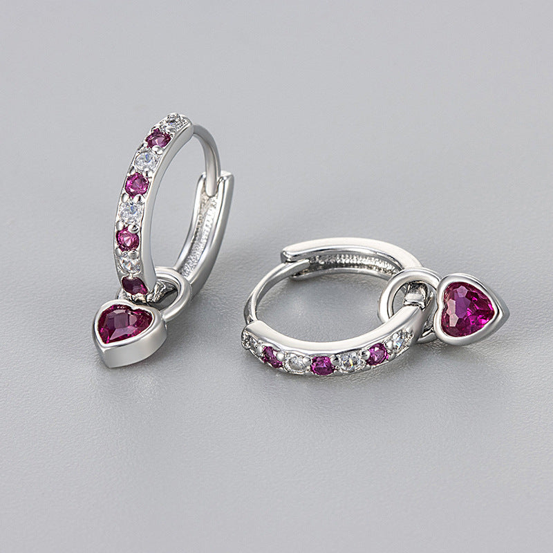 Fashion Color Zircon Earrings Female With Hearts Eardrops