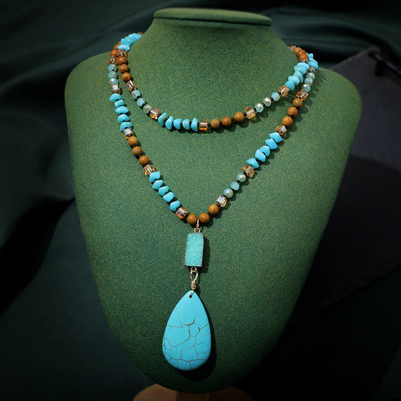 Turquoise Big Water Drop Imitation Mineral Pendant Fashion Necklace
