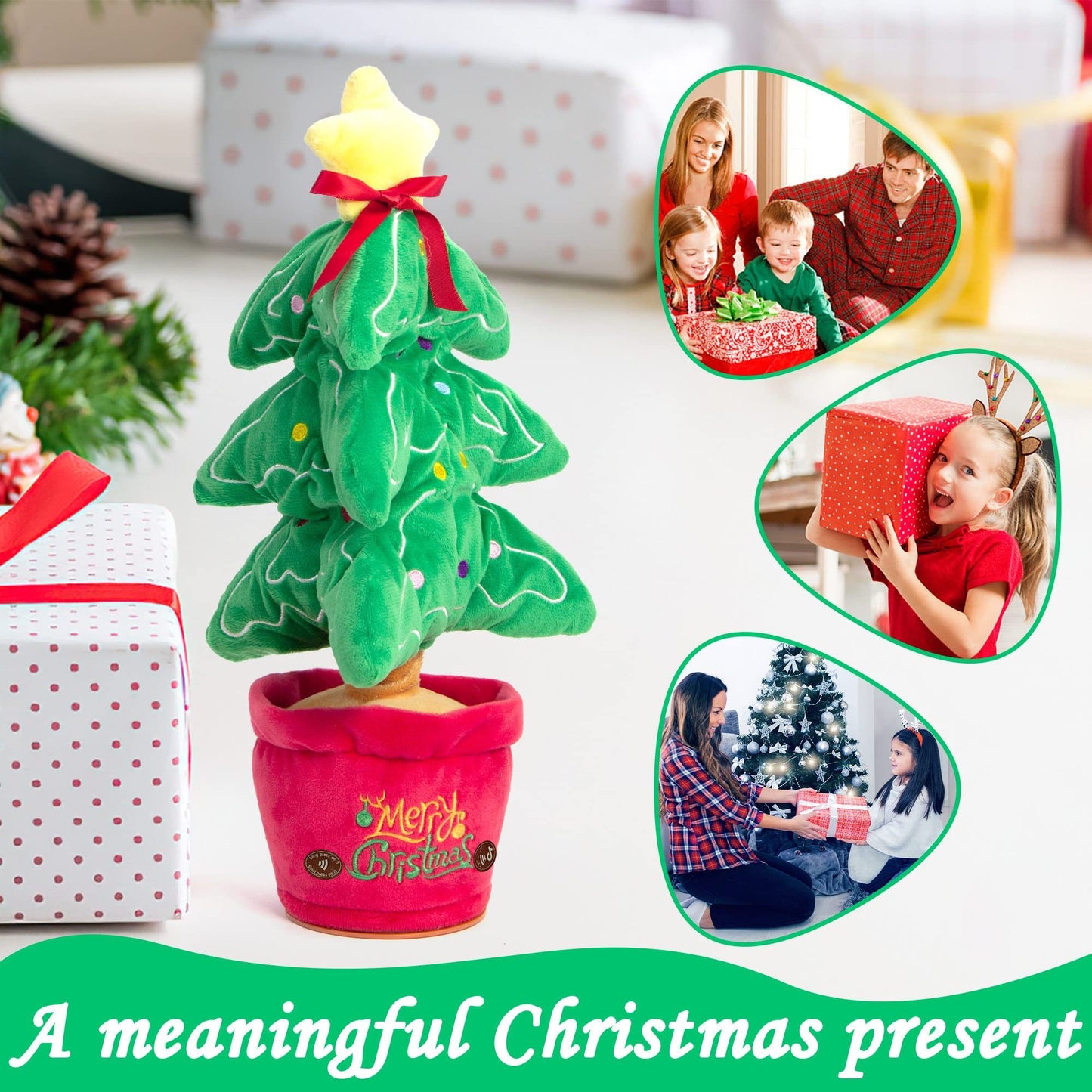 Dancing Christmas Toys Funny Tree Repeat Talking Electronic Plush Toys Can Sing Record Lighten Early Education Funny Gift Christmas