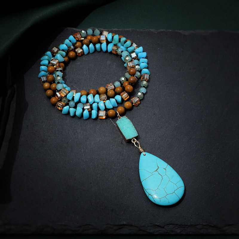 Turquoise Big Water Drop Imitation Mineral Pendant Fashion Necklace