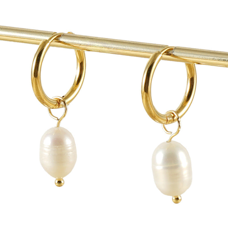 Stainless Steel Personalized Earrings Pearl Earrings Titanium Steel Light Luxury Women's