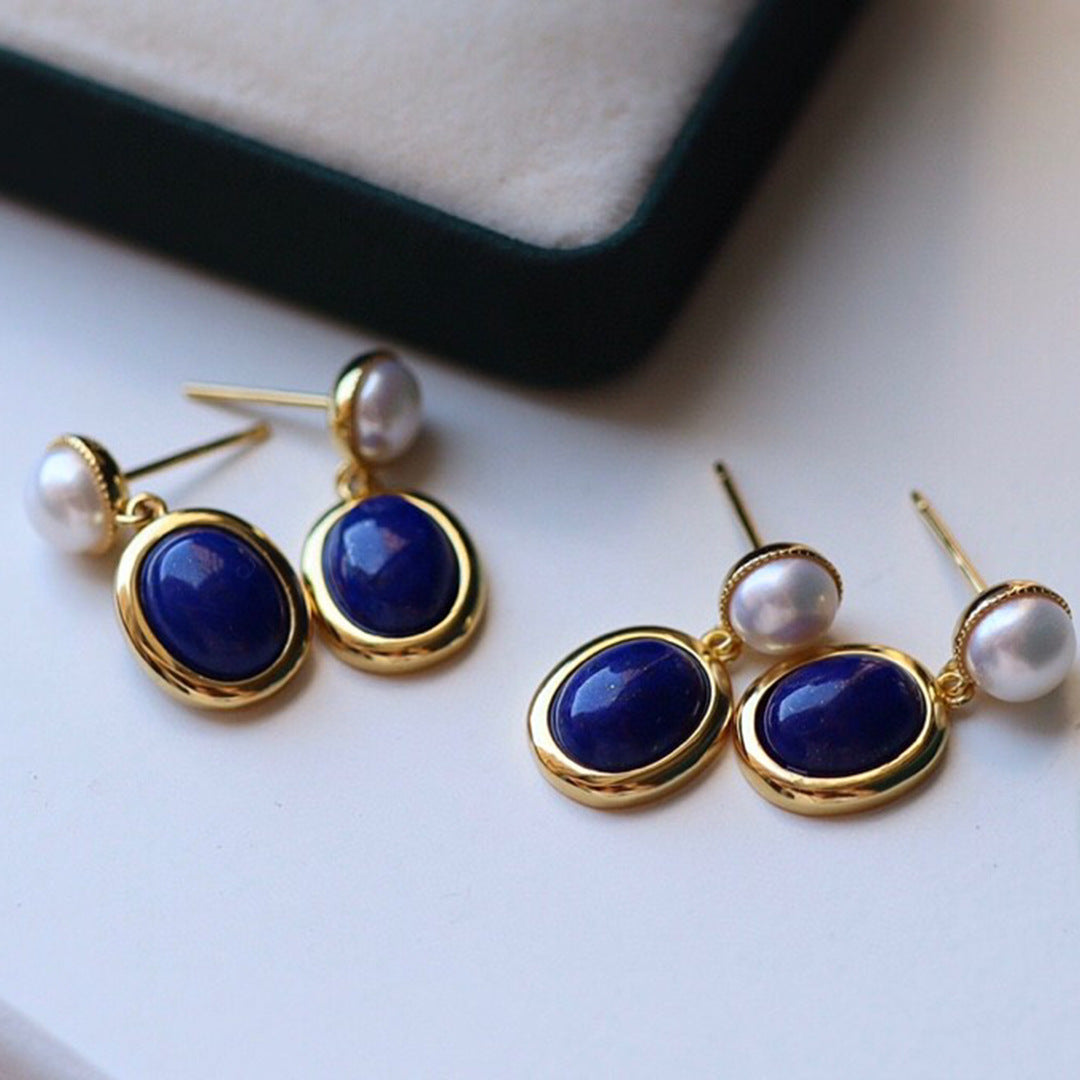 Natural Lapis Lazuli Pearl Earrings