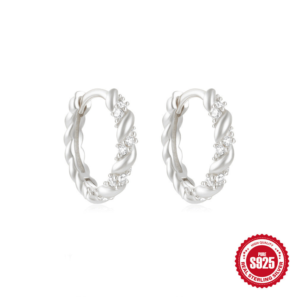 Sterling Silver Classic Diamond Small Round Geometric Eardrop Earring