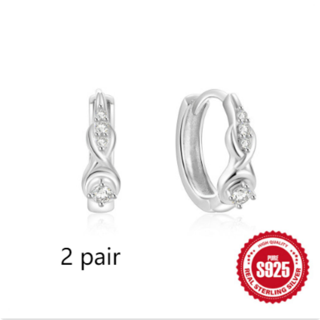 925 Sterling Silver Twisted Element Ear Ring High Sense Rhinestone Earrings