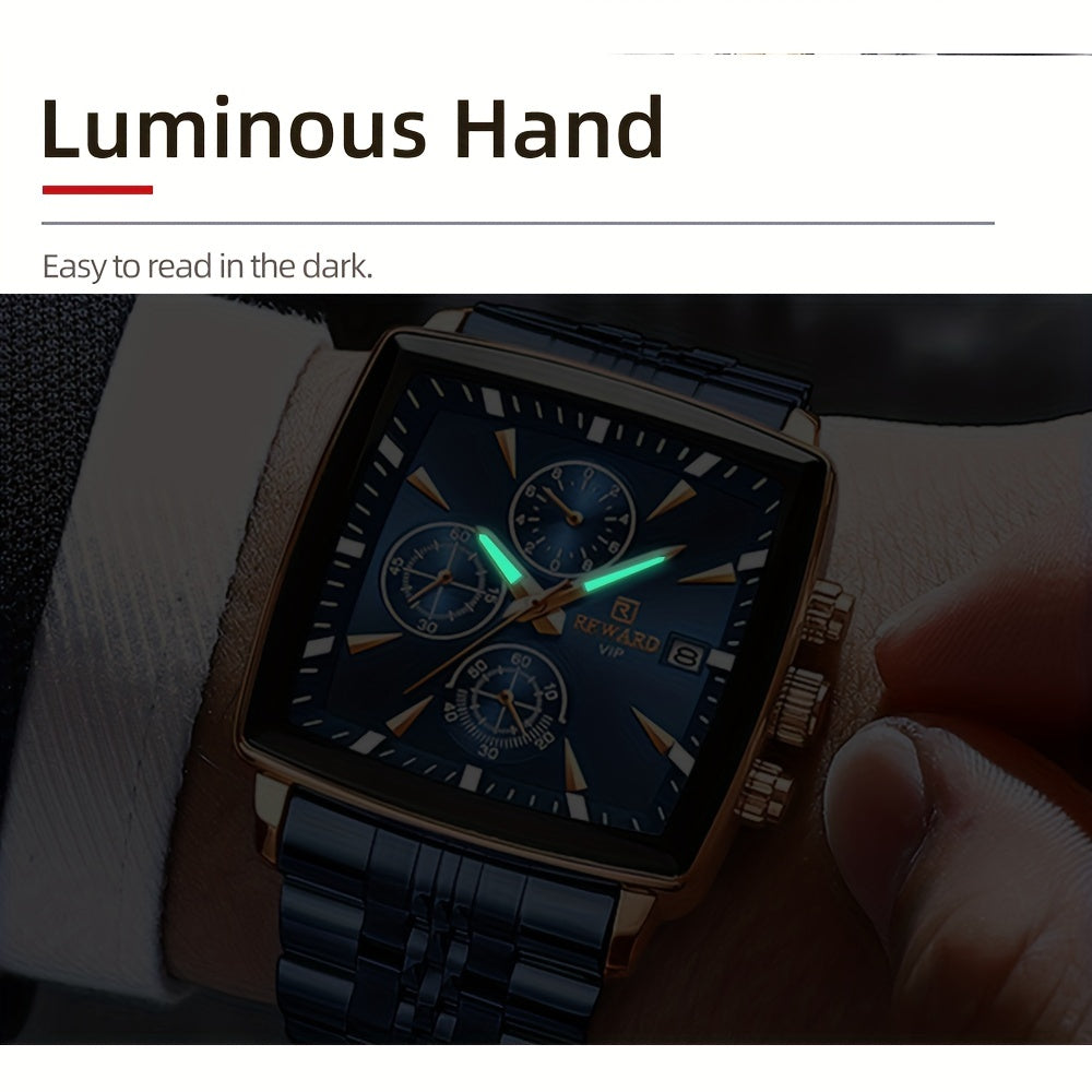 REWARD Men's Watches Blue Rectangle Quartz Wristwatches Luxury Business Watch Clock Luminous Hands Clock Man Valentine's Day