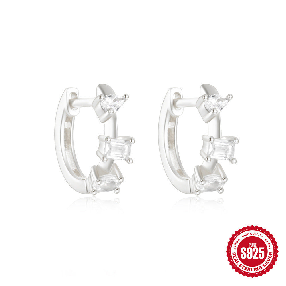 Sterling Silver Classic Diamond Small Round Geometric Eardrop Earring