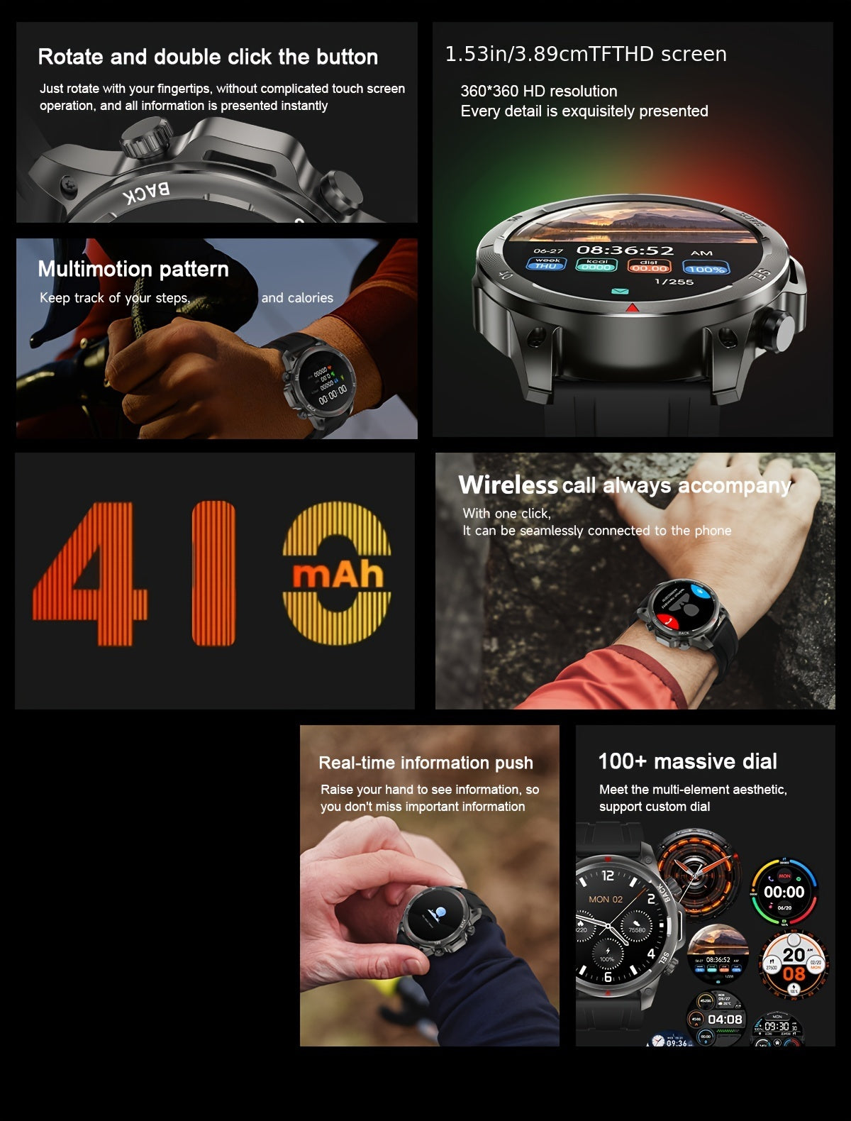 OHUGNA 2024 New GPS Motion Trajectory Smart Watch For Men LED Lighting 360*360 HD Screen AI Voice Wireless Call NFC Smartwatch, Compass Sport Fitness Tracker Watches Outdoor Sports Smart Watch For Men Father's Day Gift