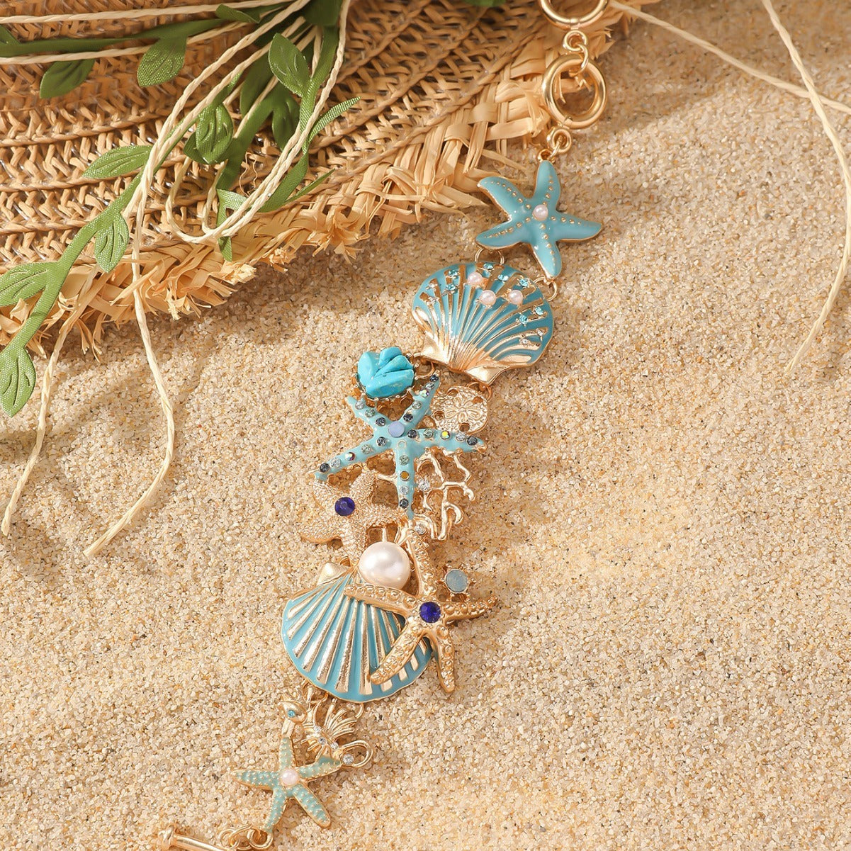 Alloy Rhinestone Marine Shell Boat Anchor Rhinestone Bracelet