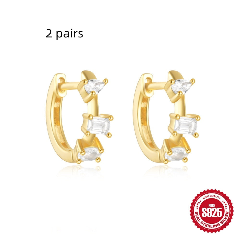Sterling Silver Classic Diamond Small Round Geometric Eardrop Earring