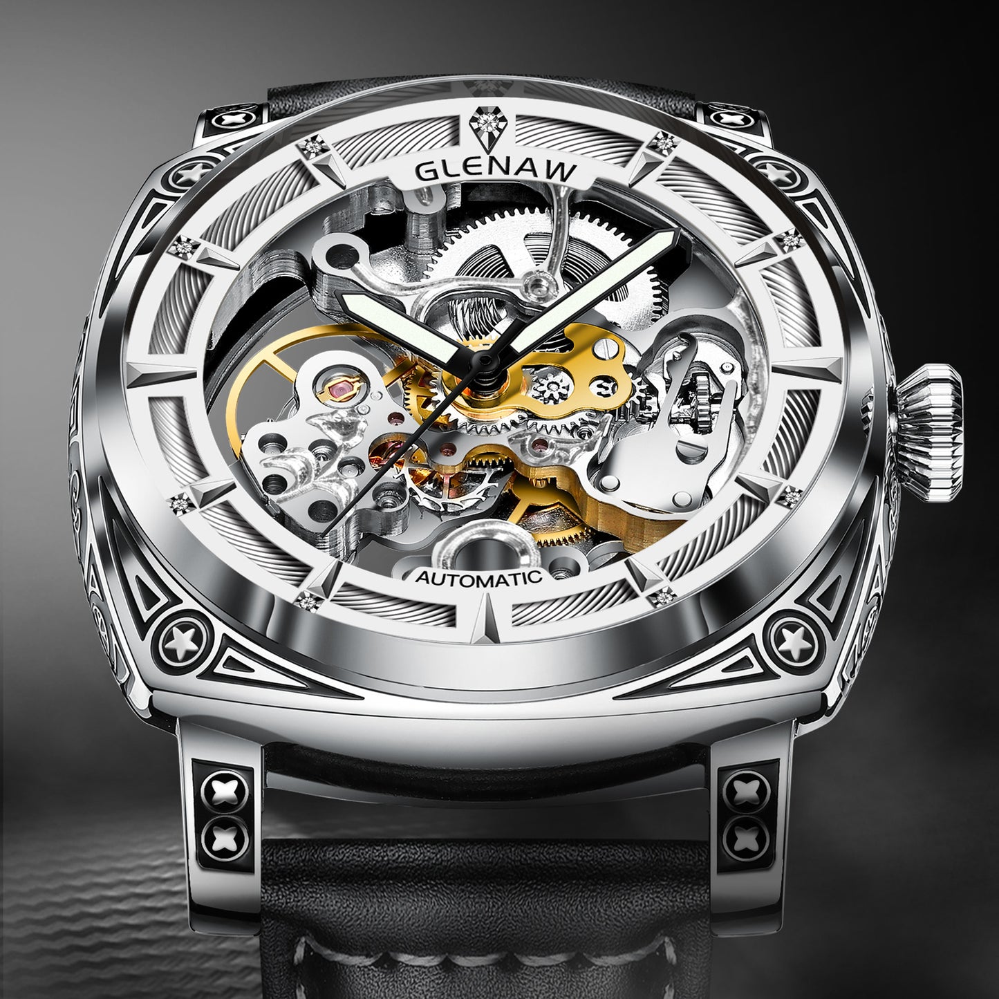 Automatic Watches for Men, Waterproof Watches for Men Stainless Steel Strap Skeleton Self-Winding Mechanical Watch Dial Wrist Watch