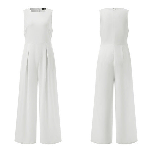 Women's Polyester Sleeveless Wide-leg Jumpsuit