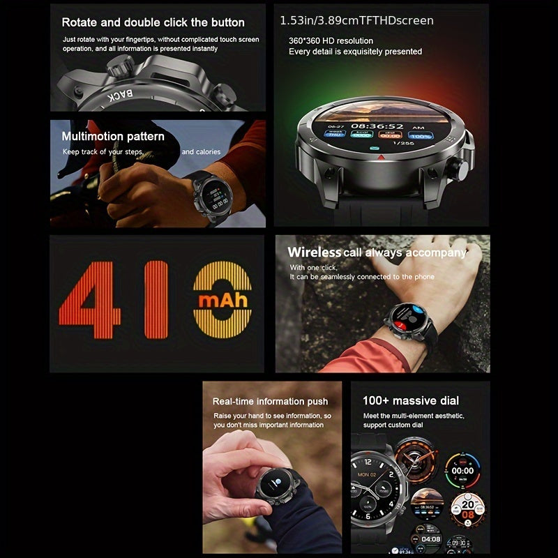 OHUGNA 2024 New GPS Motion Trajectory Smart Watch For Men LED Lighting 360*360 HD Screen AI Voice Wireless Call NFC Smartwatch, Compass Sport Fitness Tracker Watches Outdoor Sports Smart Watch For Men Father's Day Gift