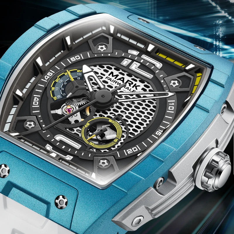 Mark Fairwhale New Men Automatic Watches Tourbillon Mechanical Watch Tonneau Dial Luminous Waterproof Fashion for Men Wristwatch