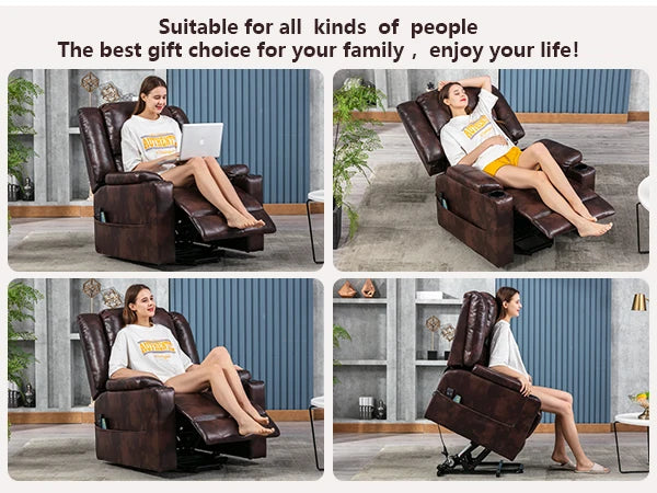 Comhoma Power Lift Recliner for Elderly, Lift Chair with Heat and Massage, Pu Recliner Sofa with Cup Holder