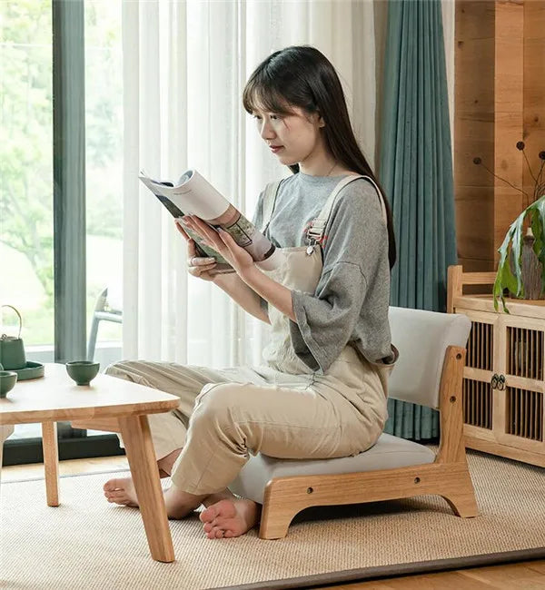 Damedai Japanese Floor Chair Wood Tatami Zaisu Legless Chair Back Support Great for Reading Meditating Living Room Balcony