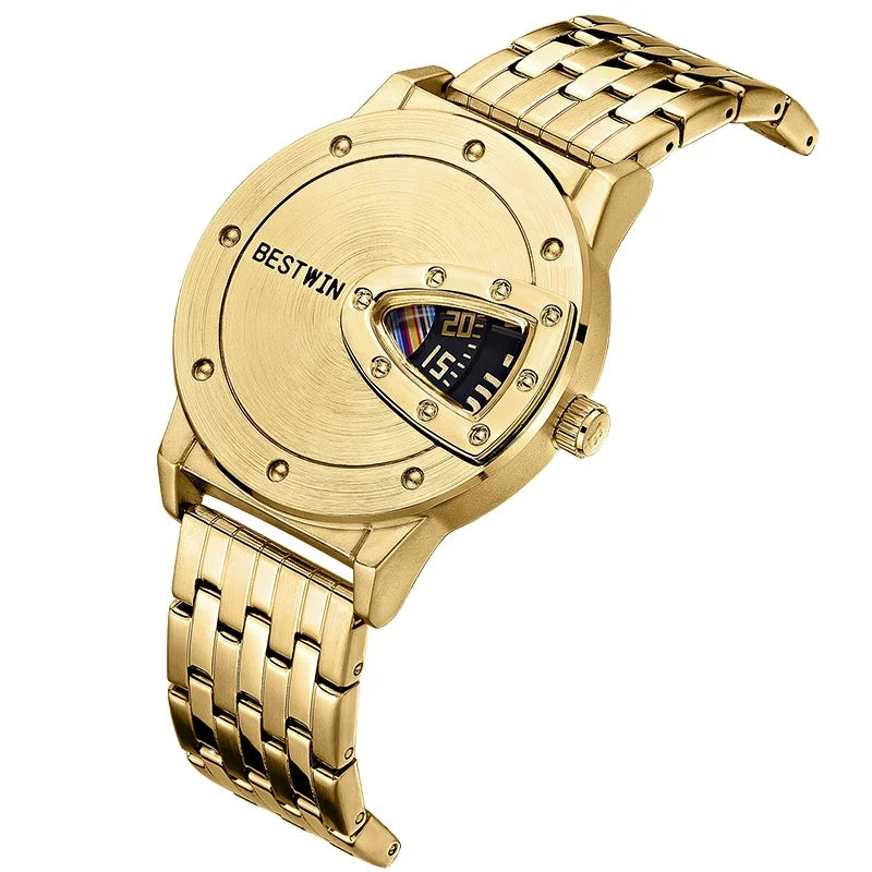 BSETWIN 739 Brand Men Watch Creative Semi-closed Dial Digital Scale Time Stainless Steel Strap 30M Waterproof Fashion Men Watch