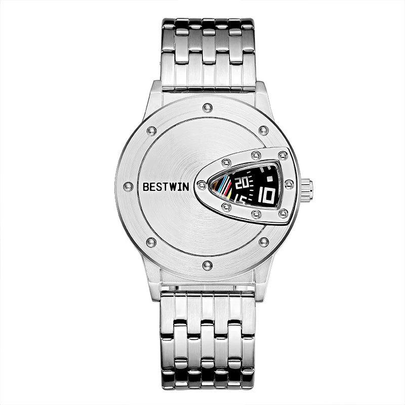 BSETWIN 739 Brand Men Watch Creative Semi-closed Dial Digital Scale Time Stainless Steel Strap 30M Waterproof Fashion Men Watch