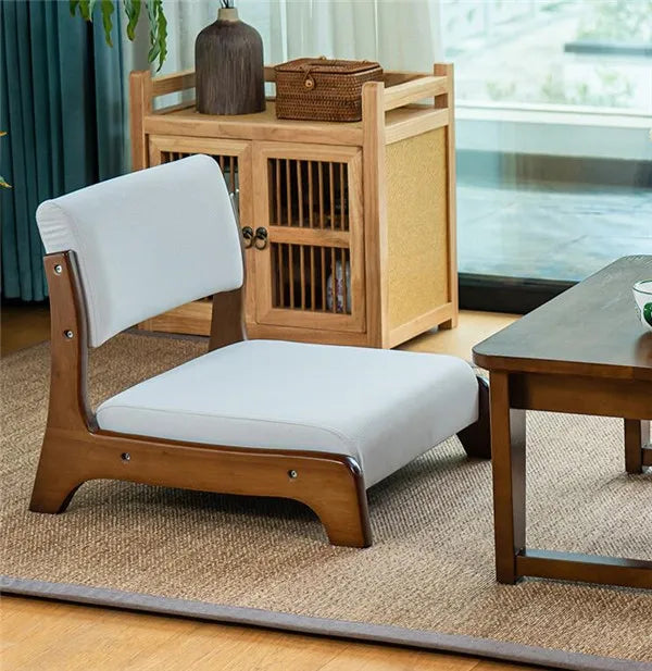 Damedai Japanese Floor Chair Wood Tatami Zaisu Legless Chair Back Support Great for Reading Meditating Living Room Balcony