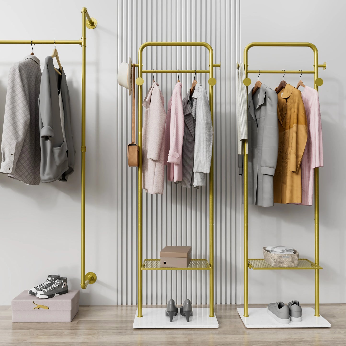 Wisfor Metal Gold Coat Racks Freestanding, Coat Hanger Stand, Hall Coat Rack for Hanging Hats, Scarves, Bags