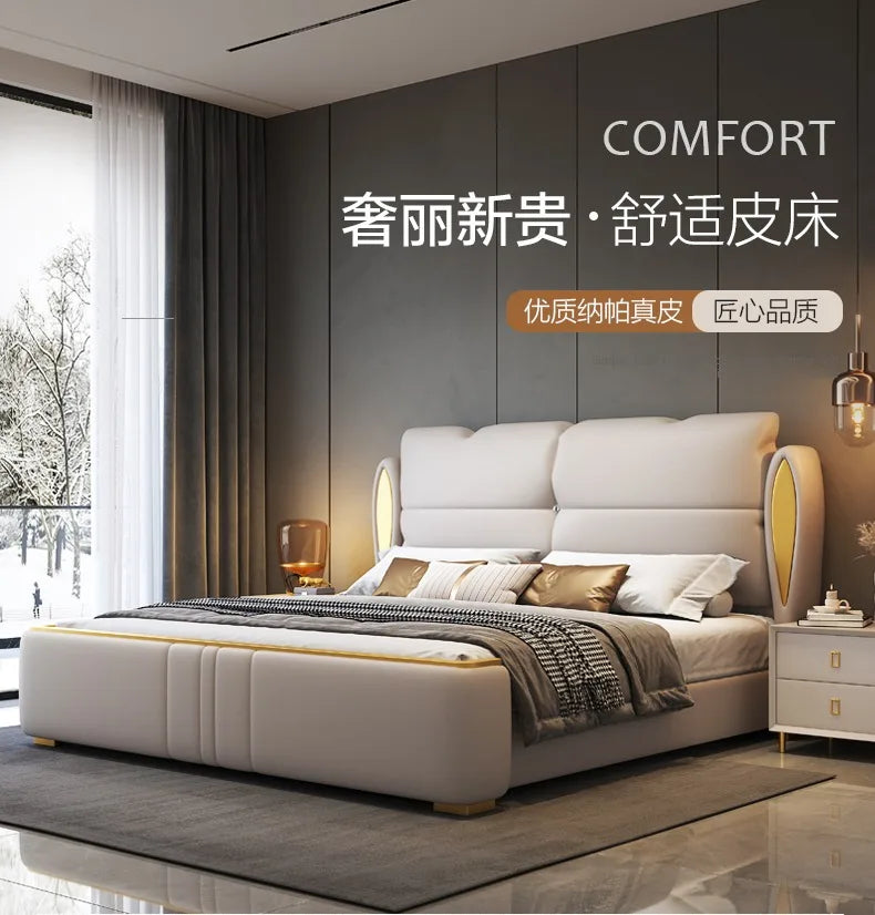 Simple Modern Massage Bed Bedroom King Size Design Luxury Frame Platform Bed Leather Safe Letto Matrimoniale Hotel Furniture