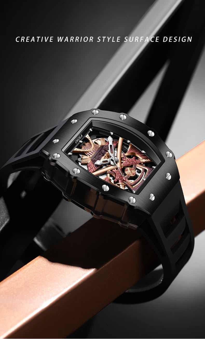 ONOLA 3865 Automatic Mechanical Tonneau Watch For Men Luxury Cool Watch Large Dial Silicone Men Watch reloj automático hombre