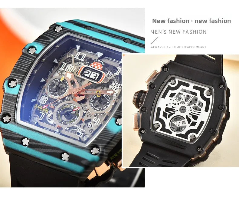 New generation sports hollow design business watch modern sports machinery wind quartz small three-disc craft watch